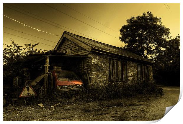 The Peugeot & the Shed Print by Rob Hawkins