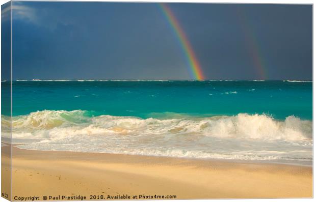 Caribbean Beach Rainbow Canvas Print by Paul F Prestidge