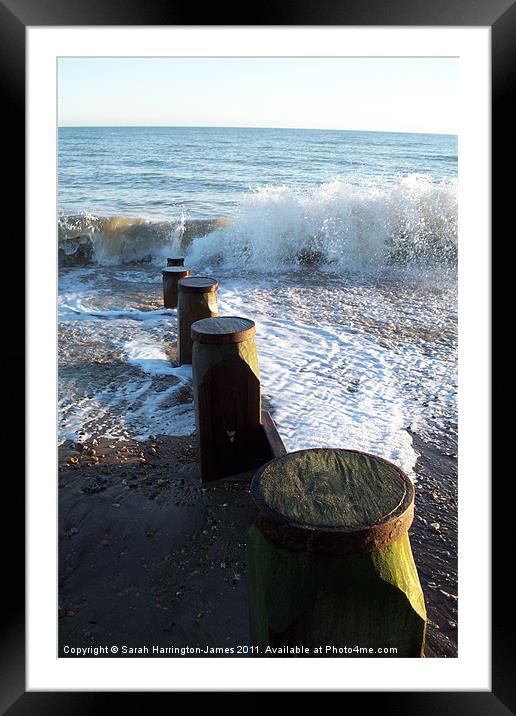 Waves crashing on beach at Winchelsea Framed Mounted Print by Sarah Harrington-James