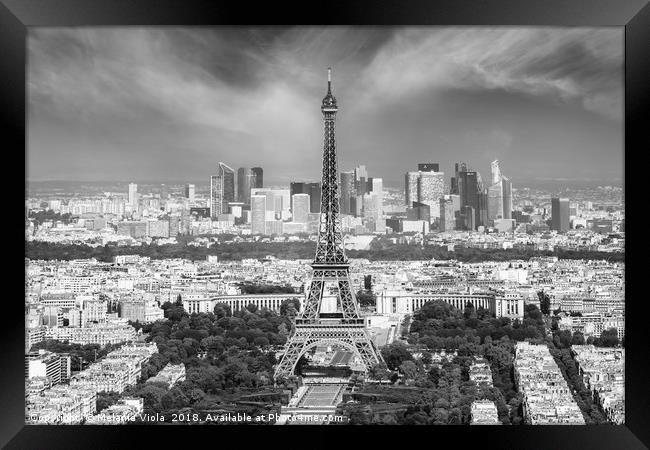 Paris Skyline | Monochrome Panorama Framed Print by Melanie Viola
