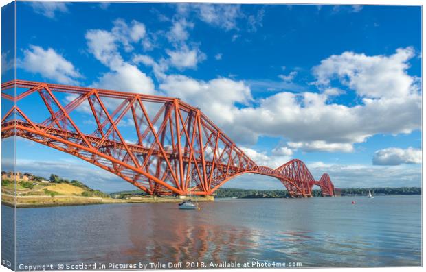 Sailing Boat At Anchor Beneath The Forth Bridge Canvas Print by Tylie Duff Photo Art