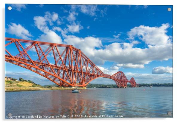 Sailing Boat At Anchor Beneath The Forth Bridge Acrylic by Tylie Duff Photo Art