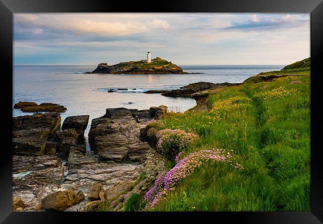 Godrevy lighthouse at dawn II Framed Print by Michael Brookes