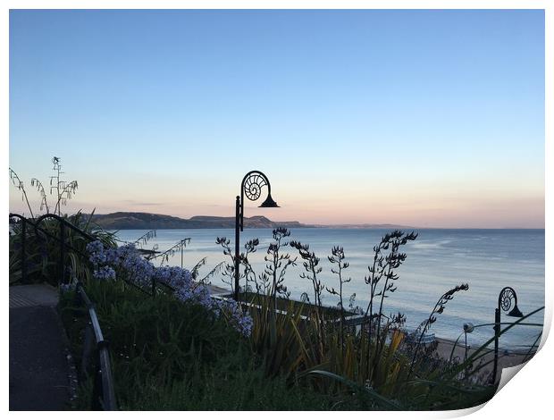 Sunset over Lyme Regis Print by suzie Attaway