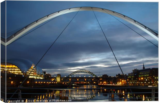 Night Bridges in Newcastle Canvas Print by Roger Utting