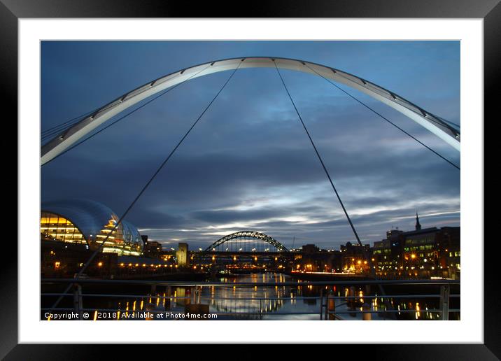 Night Bridges in Newcastle Framed Mounted Print by Roger Utting