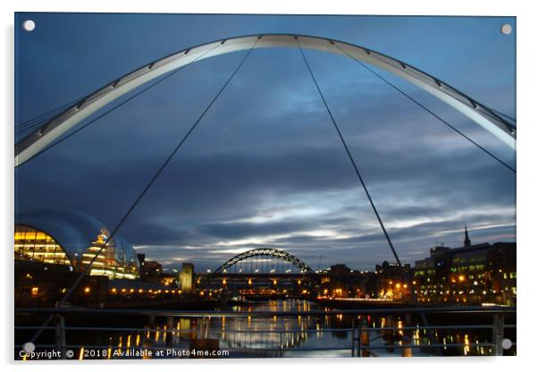 Night Bridges in Newcastle Acrylic by Roger Utting