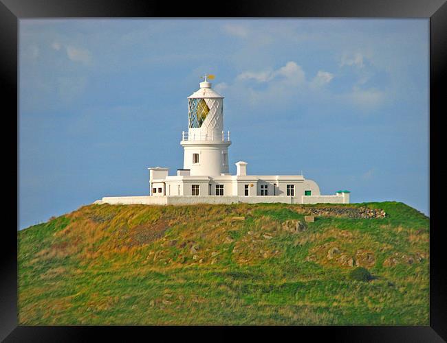 Strumble Head Lighthouse By Day Framed Print by paulette hurley