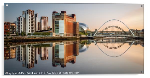 Summer Reflections on the Tyne Acrylic by Ray Pritchard