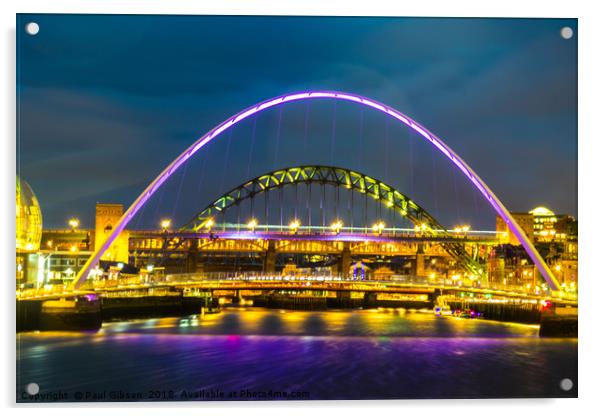 Newcastle Bridges At Night  Acrylic by Paul Gibson