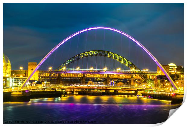 Newcastle Bridges At Night  Print by Paul Gibson