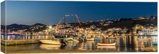 Mykonos Fishing boats at Night Canvas Print by Naylor's Photography