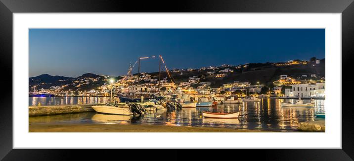Mykonos Fishing boats at Night Framed Mounted Print by Naylor's Photography