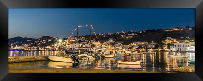 Mykonos Fishing boats at Night Framed Print by Naylor's Photography