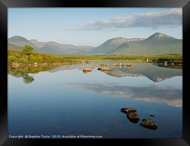 Summer Reflections of Lochan na h-Achlaise Framed Print by Stephen Taylor
