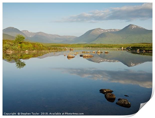 Summer Reflections of Lochan na h-Achlaise Print by Stephen Taylor