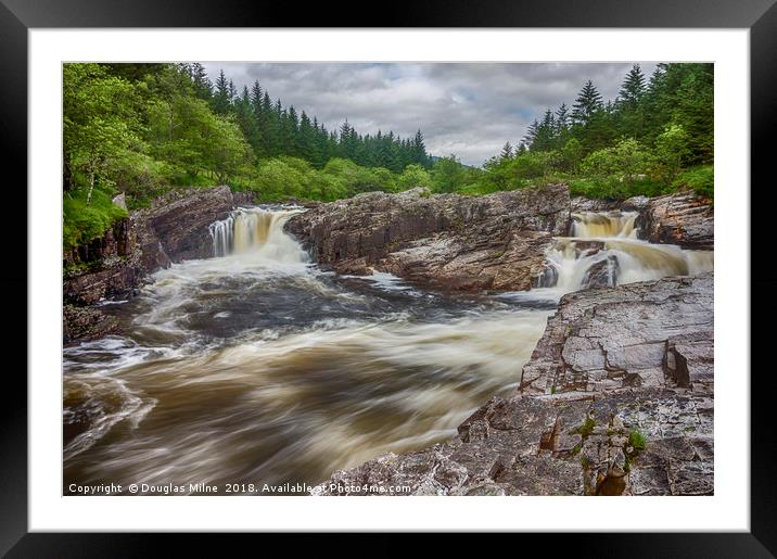 Eas a' Chathaidh Waterfall, Glen Orchy Framed Mounted Print by Douglas Milne