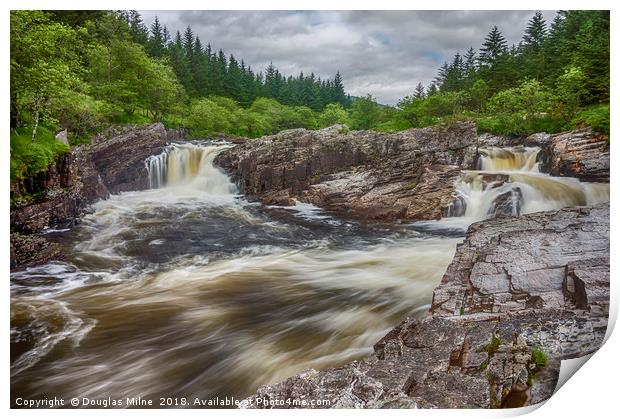 Eas a' Chathaidh Waterfall, Glen Orchy Print by Douglas Milne