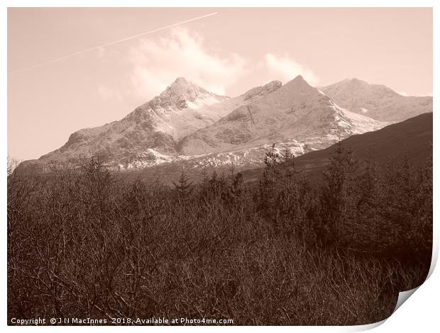 Black Cuillins and trees Print by J N MacInnes