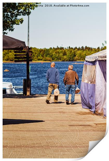 Two Men Carrying Bread Bags At The Market Print by Jukka Heinovirta