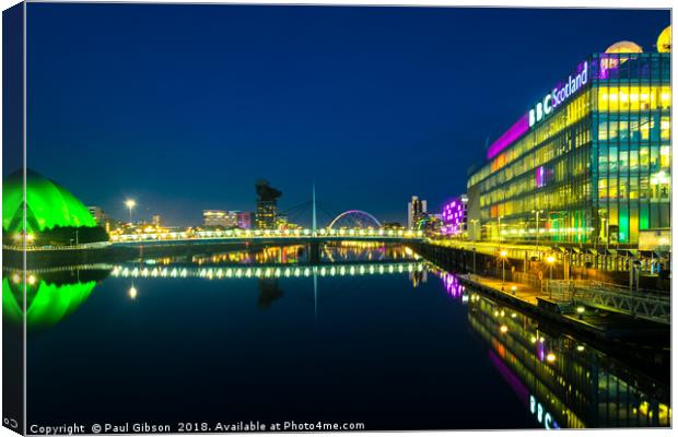 Glasgow Quayside At Night  Canvas Print by Paul Gibson