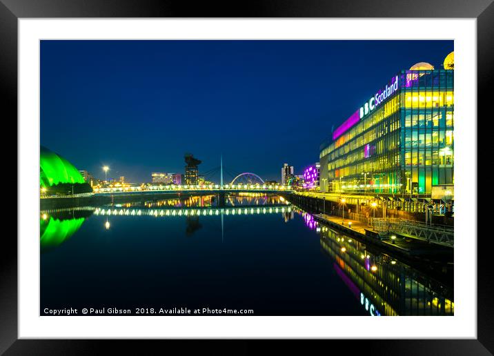 Glasgow Quayside At Night  Framed Mounted Print by Paul Gibson