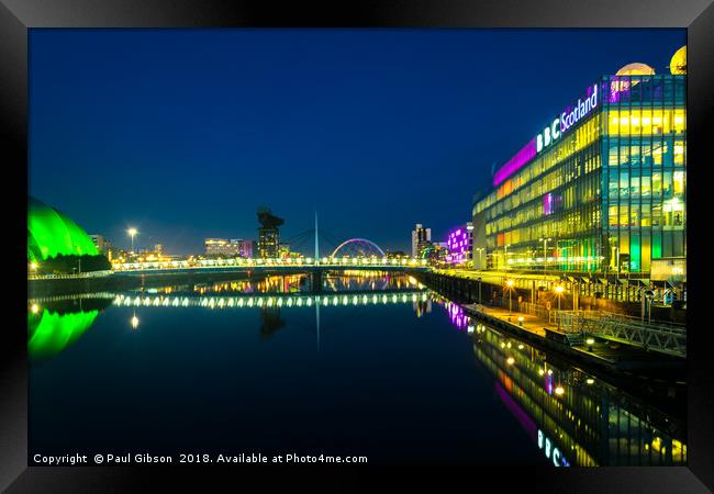 Glasgow Quayside At Night  Framed Print by Paul Gibson