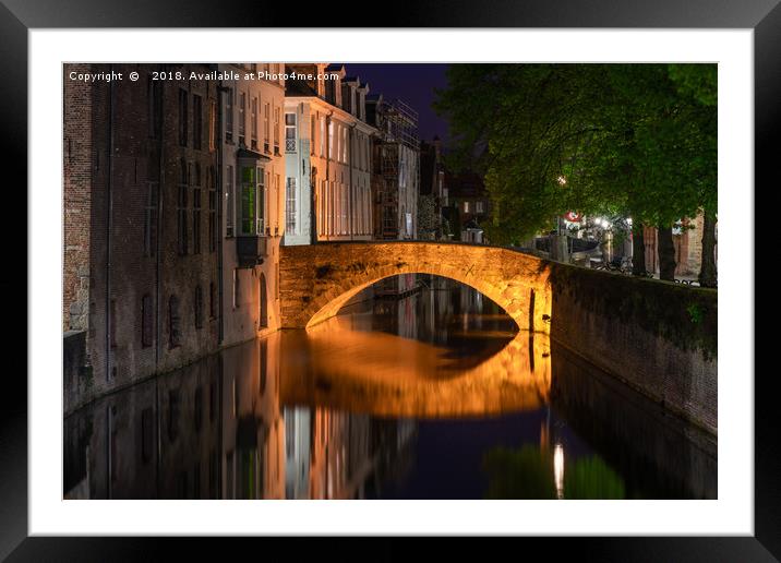 Canals of Bruges at night Framed Mounted Print by Beata Aldridge
