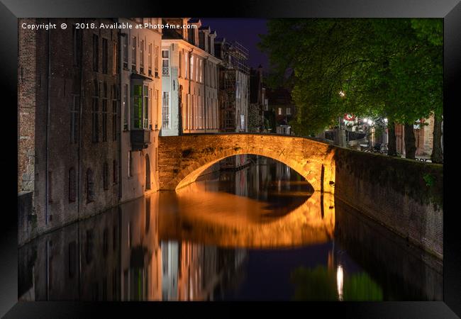 Canals of Bruges at night Framed Print by Beata Aldridge