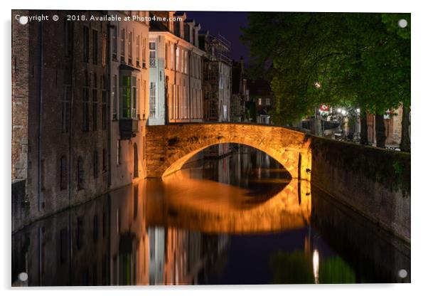 Canals of Bruges at night Acrylic by Beata Aldridge