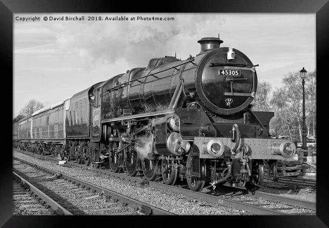 Steam locomotive 45305 at Quorn & Woodhouse in bla Framed Print by David Birchall