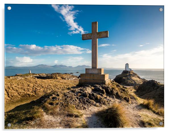 The Cross at Llanddwyn Island, Anglesey. Acrylic by Colin Allen