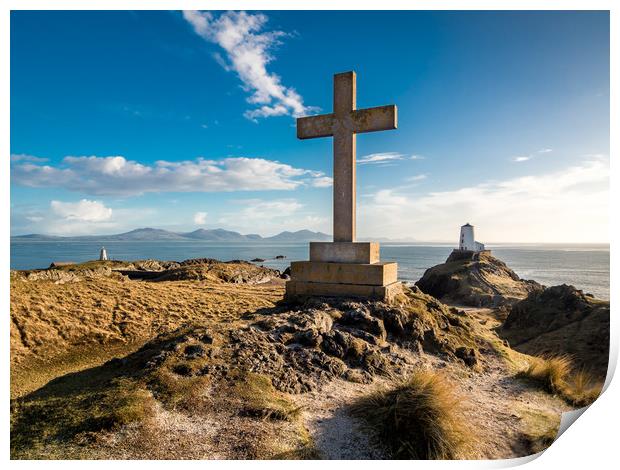 The Cross at Llanddwyn Island, Anglesey. Print by Colin Allen