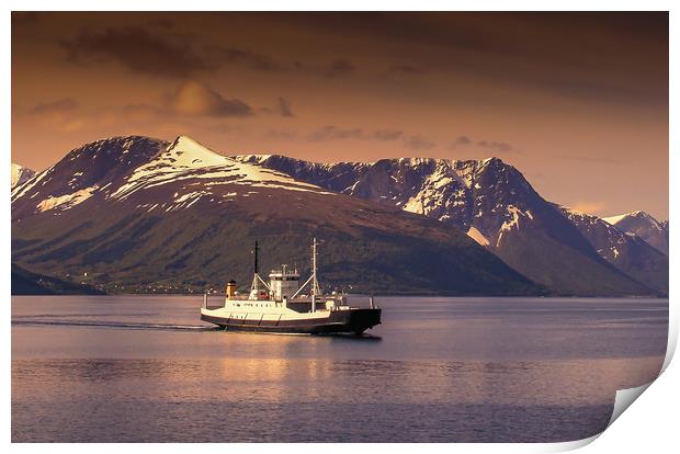 Ferry in Norway Print by Hamperium Photography