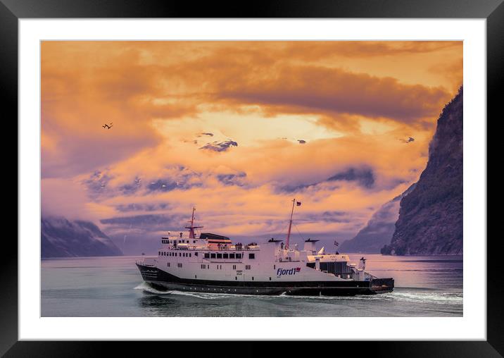 a ferry in Norway Framed Mounted Print by Hamperium Photography