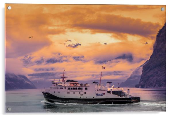 a ferry in Norway Acrylic by Hamperium Photography