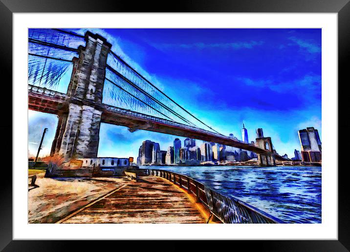 Brooklyn Bridge Art Framed Mounted Print by David Pyatt