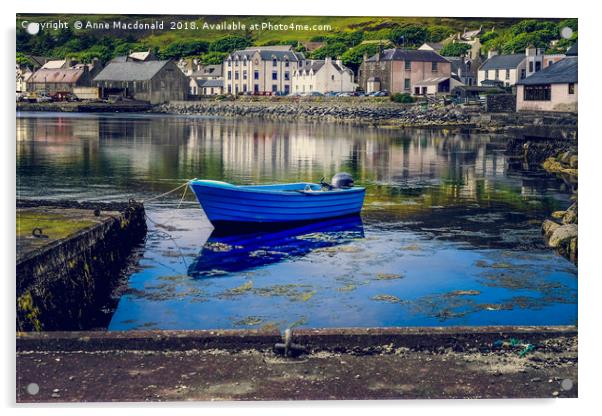 Blue Boat At The Waterfront, Scalloway, Shetland Acrylic by Anne Macdonald