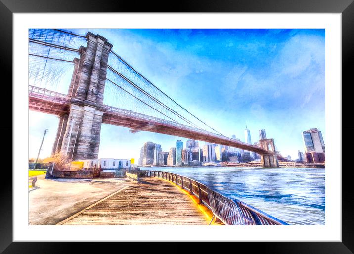 Brooklyn Bridge Art Framed Mounted Print by David Pyatt