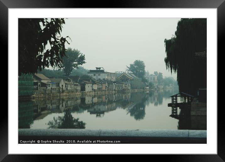 Hutongs through the smog in Beijing Framed Mounted Print by Sophie Shoults