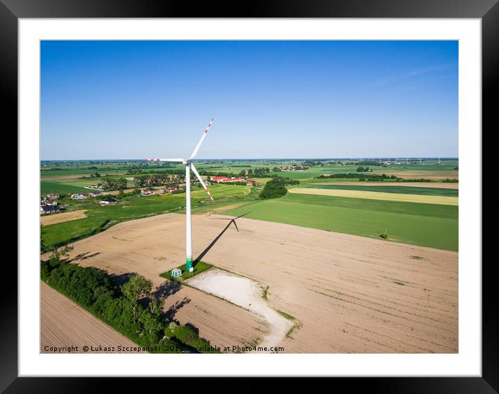 Aerial view of windmill at the countryside  Framed Mounted Print by Łukasz Szczepański