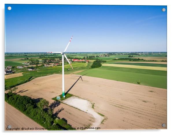 Aerial view of windmill at the countryside  Acrylic by Łukasz Szczepański