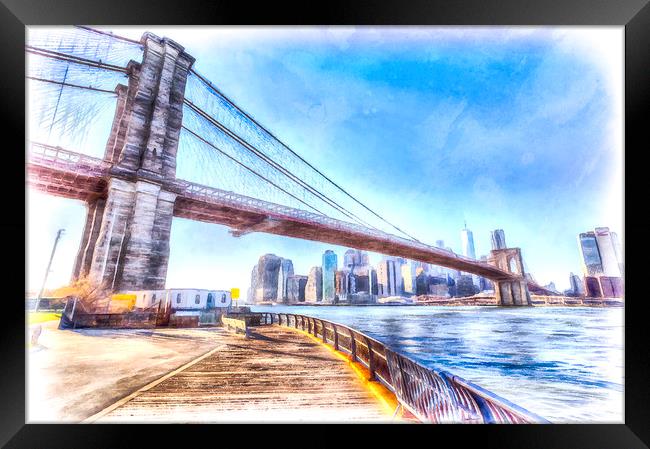Brooklyn Bridge New York Art Framed Print by David Pyatt