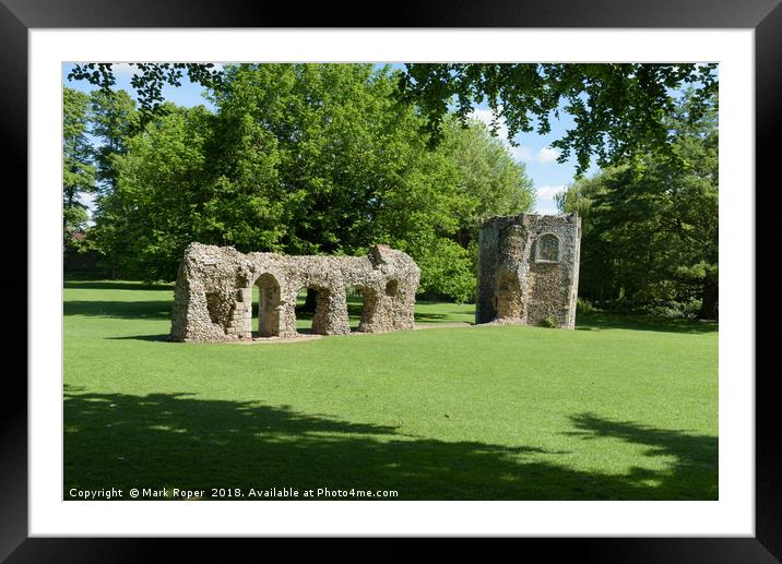 Ruined wall and dovecote of medieval abbey in Bury Framed Mounted Print by Mark Roper