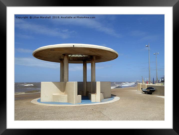 A Shelter on Cleveleys Promenade. Framed Mounted Print by Lilian Marshall