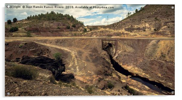 Big black rock and stone bridge in the mining comp Acrylic by Juan Ramón Ramos Rivero
