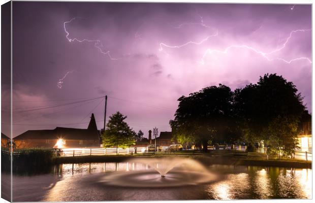 Lightning Over Goudhurst Duckpond Canvas Print by Malcolm Wood