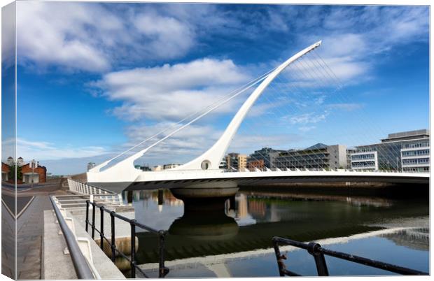 Modern cable bridge over the River Liffey in Irela Canvas Print by Thomas Baker