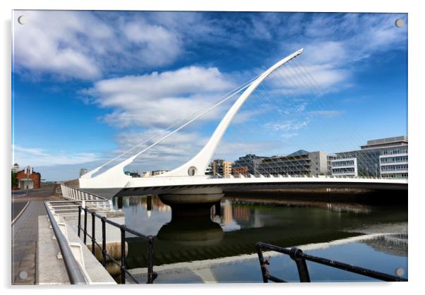 Modern cable bridge over the River Liffey in Irela Acrylic by Thomas Baker