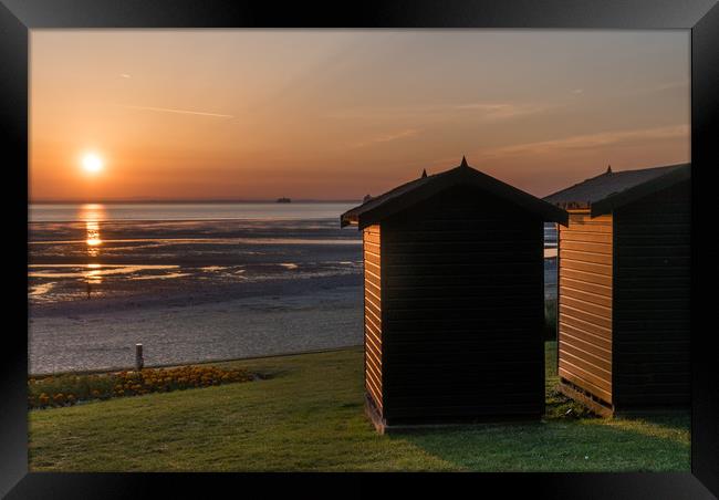 Beach hut sunrise Framed Print by Alf Damp